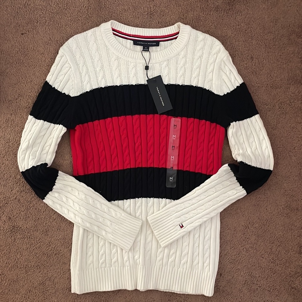 NWT Medium Tommy Hilfiger Cable Knit Sweater (Red, White, and Blue)